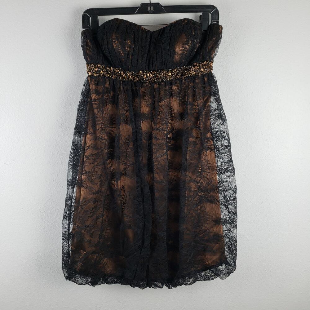 Alberto‎ Makali Women's 4 Strapless Lace Overlay Mini Dress Black Cocktail Glam